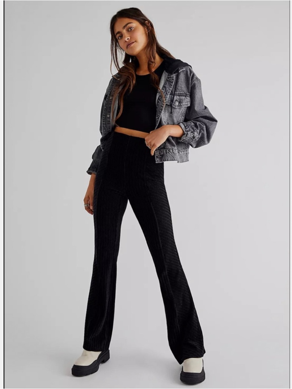 Free People Slim Pull On Velvet Flare Pants
